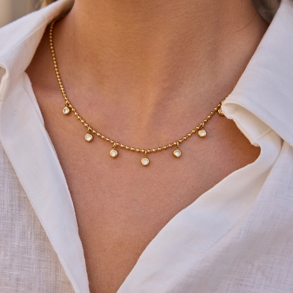 White Zircon Pendant Bead Necklace