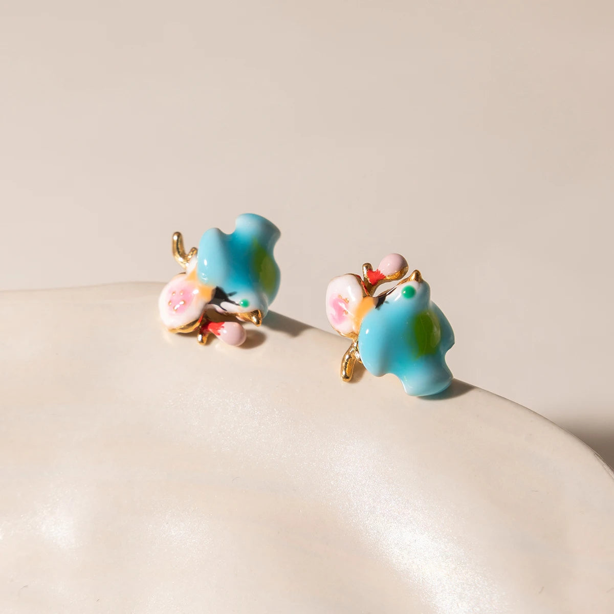 J&D Jewelry Sweet Colorful Enamel Bird Stud Earrings 18K Gold Plated Stainless Steel Cute Animal Jewelry for Women
