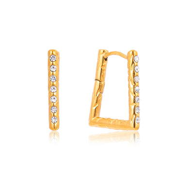 J&D Trendy Classic Geometric Trapezoid Earring 18K Gold Stainless Steel Square Zircon Crystal Hammer U Shape Geometric Earring