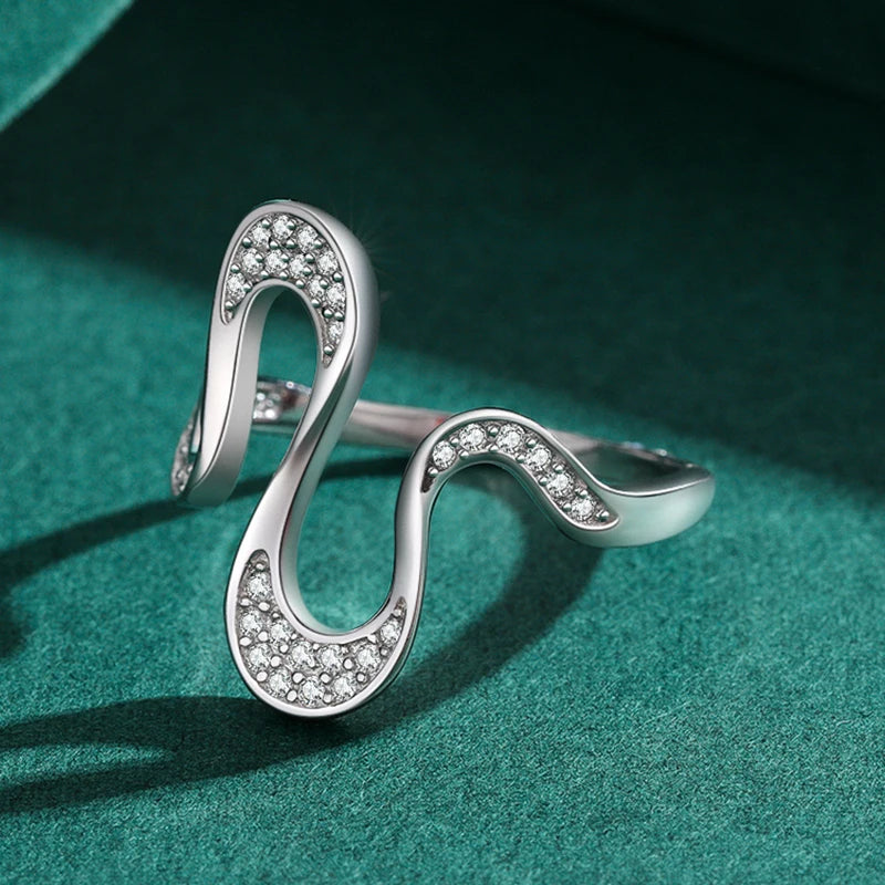Ailmay Real 925 Sterling Silver Fashion Dazzling CZ Irregular Shape Finger Ring for Women Girls Party Accessories Jewelry