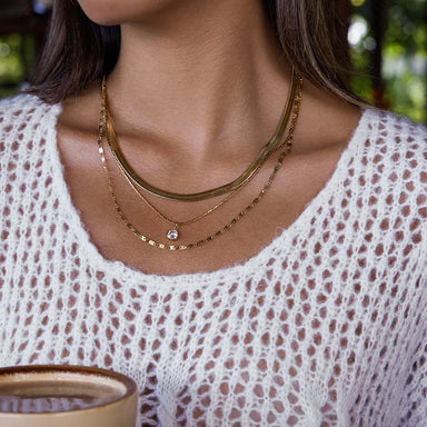Three Layers Flat Snake Knife Shape String Chain Necklace