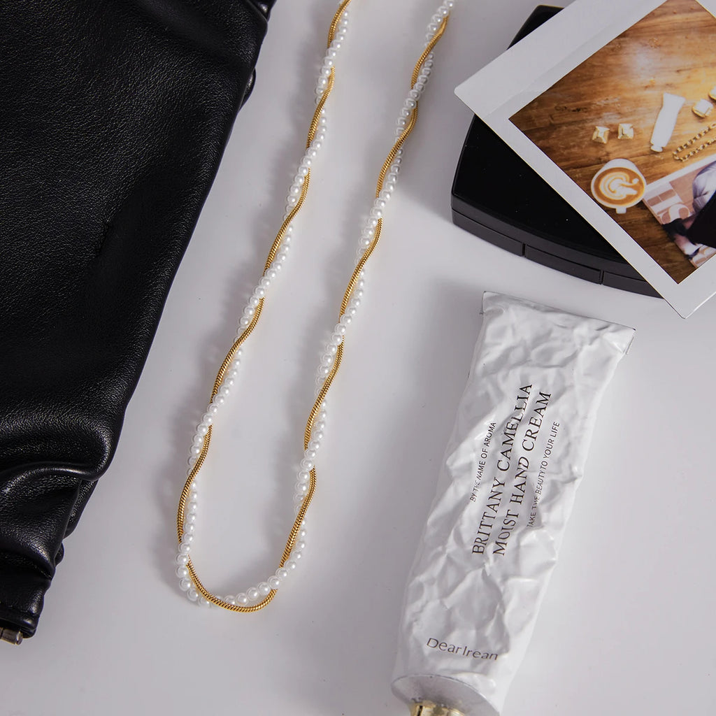 Snakebone Pearl Beads Layer Chain Necklace