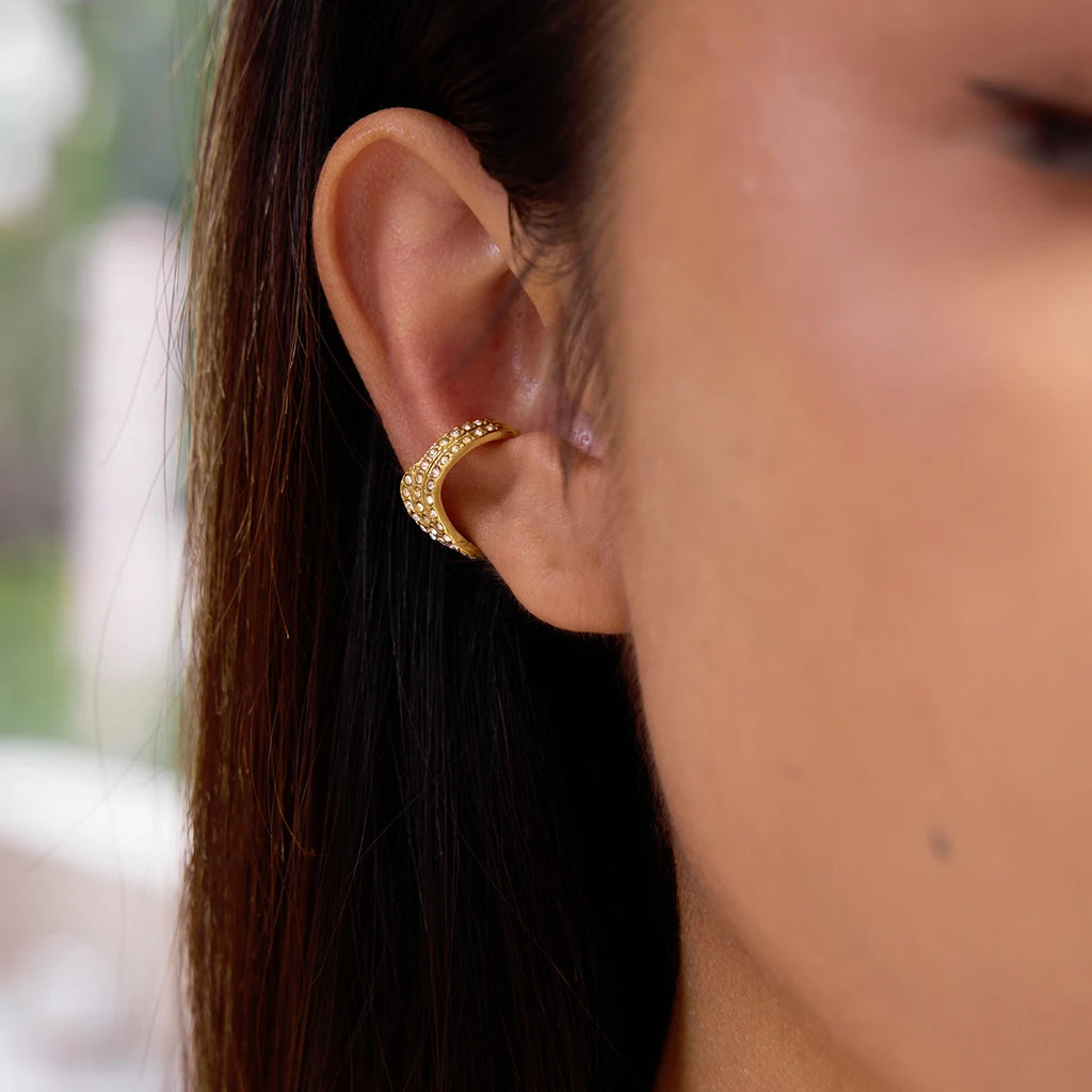 Three-layer White Rhinestone Wave Ear Clips