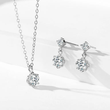 925 Sterling Silver Zircon Flower Pendant Necklace