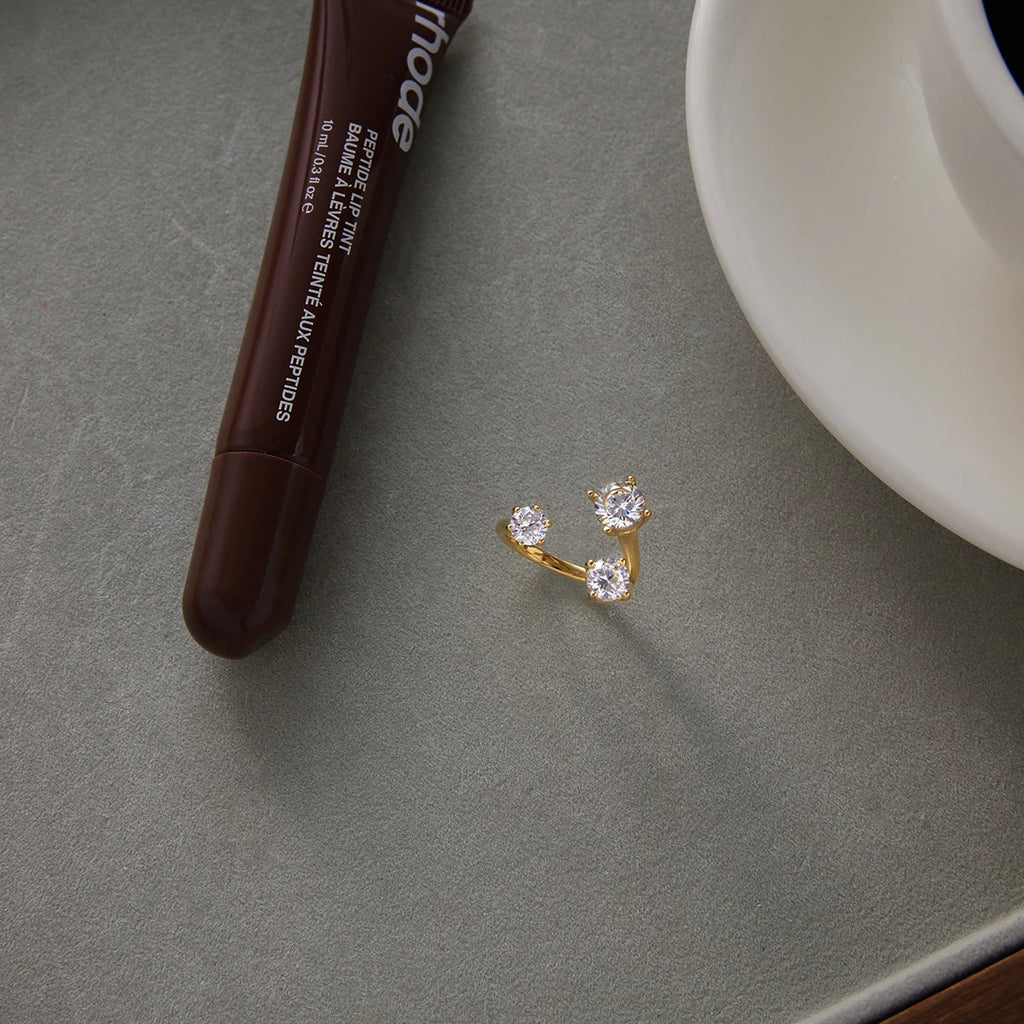 J&D Minimalist 18K Gold Plated Stainless Steel Ring Asymmetrical Branch-shaped Zircon Adjustable Opening Ring