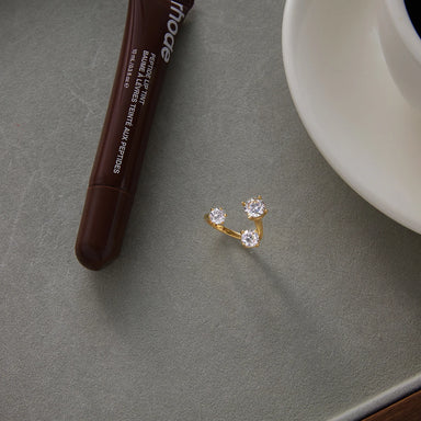 J&D Minimalist 18K Gold Plated Stainless Steel Ring Asymmetrical Branch-shaped Zircon Adjustable Opening Ring