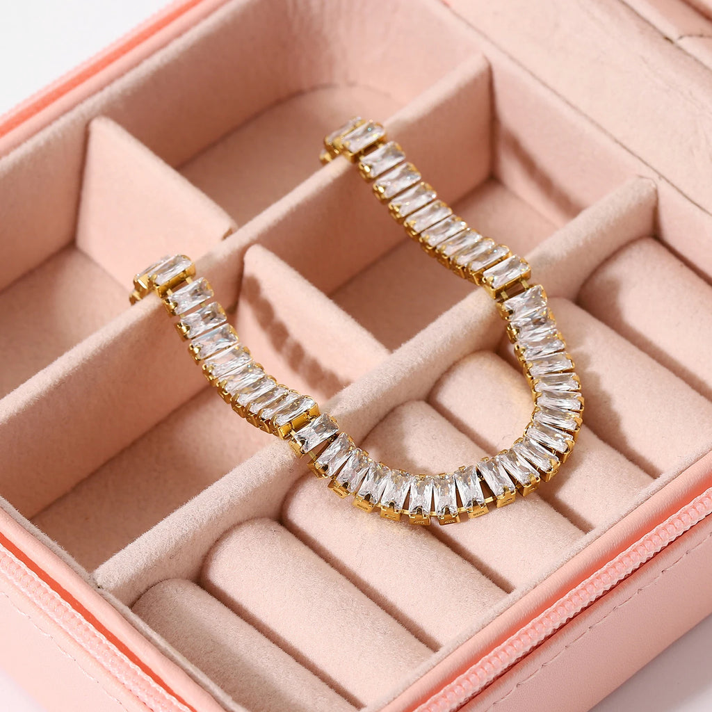 J&D Instagram Hot 18K Gold Plated Stainless Steel Jewelry Tennis Bracelets Shiny Cubic Zirconia Bracelet