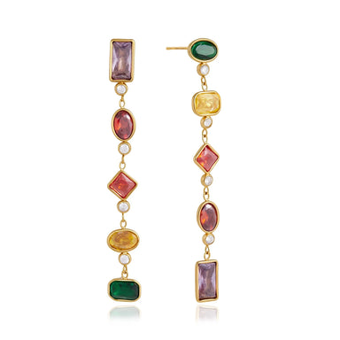 J&D Jewelry Asymmetric AB Colorful Geometric Zirconia Tassel Earrings Gold Plated Stainless Steel Waterproof Jewelry for Women