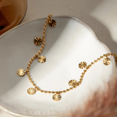J&D Exquisite Women Jewelry Stainless Steel Gold Plated Anklet Petal Flakes Pendant Ball Bead Anklets