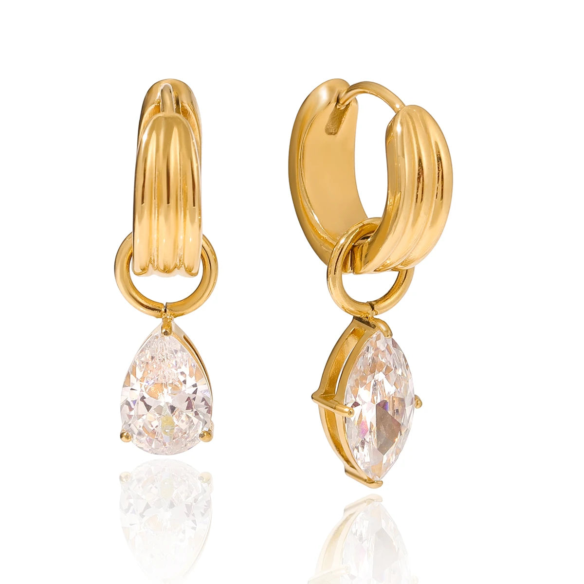 Teardrop Navette Asymmetrical Earrings