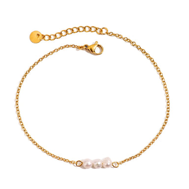 J&D 18K PVD Gold Plating  Stainless Steel Fine Chain Beach Jewelry Seashell  Charm Freshwater Pearl Anklet