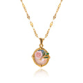 Enamel Shell Rose Pendant Necklace