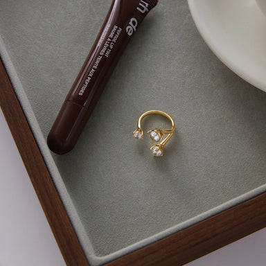 J&D Minimalist 18K Gold Plated Stainless Steel Ring Asymmetrical Branch-shaped Zircon Adjustable Opening Ring