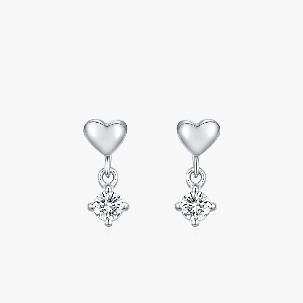925 Sterling Silver Heart Shining Zircon Drop Earrings