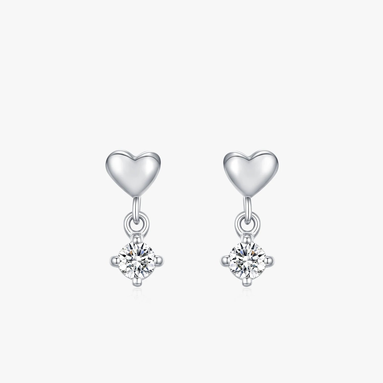 925 Sterling Silver Heart Shining Zircon Drop Earrings