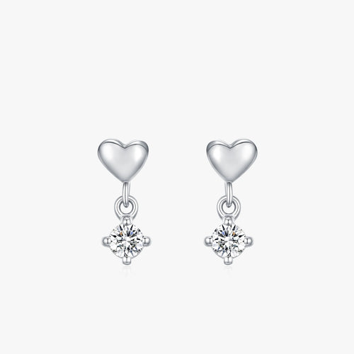 925 Sterling Silver Heart Shining Zircon Drop Earrings