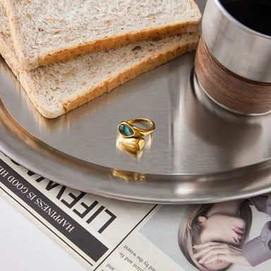 J&D 18K Gold Plated Stainless Steel Water Droplet Asymmetrical Opening Ring Personality Jewelry