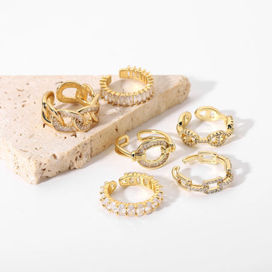 18K Gold Plated Copper Square Buckle Link Chain Opening Trendy Engagement Zircon Ring for Women for Parties and Anniversaries