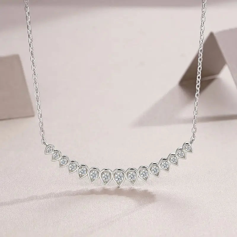 S925 Sterling Silver Moissanite Smiley Pendant Necklace Pear Shape Bezel-Set Pave Diamond-Style Necklace