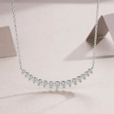 S925 Sterling Silver Moissanite Smiley Pendant Necklace Pear Shape Bezel-Set Pave Diamond-Style Necklace