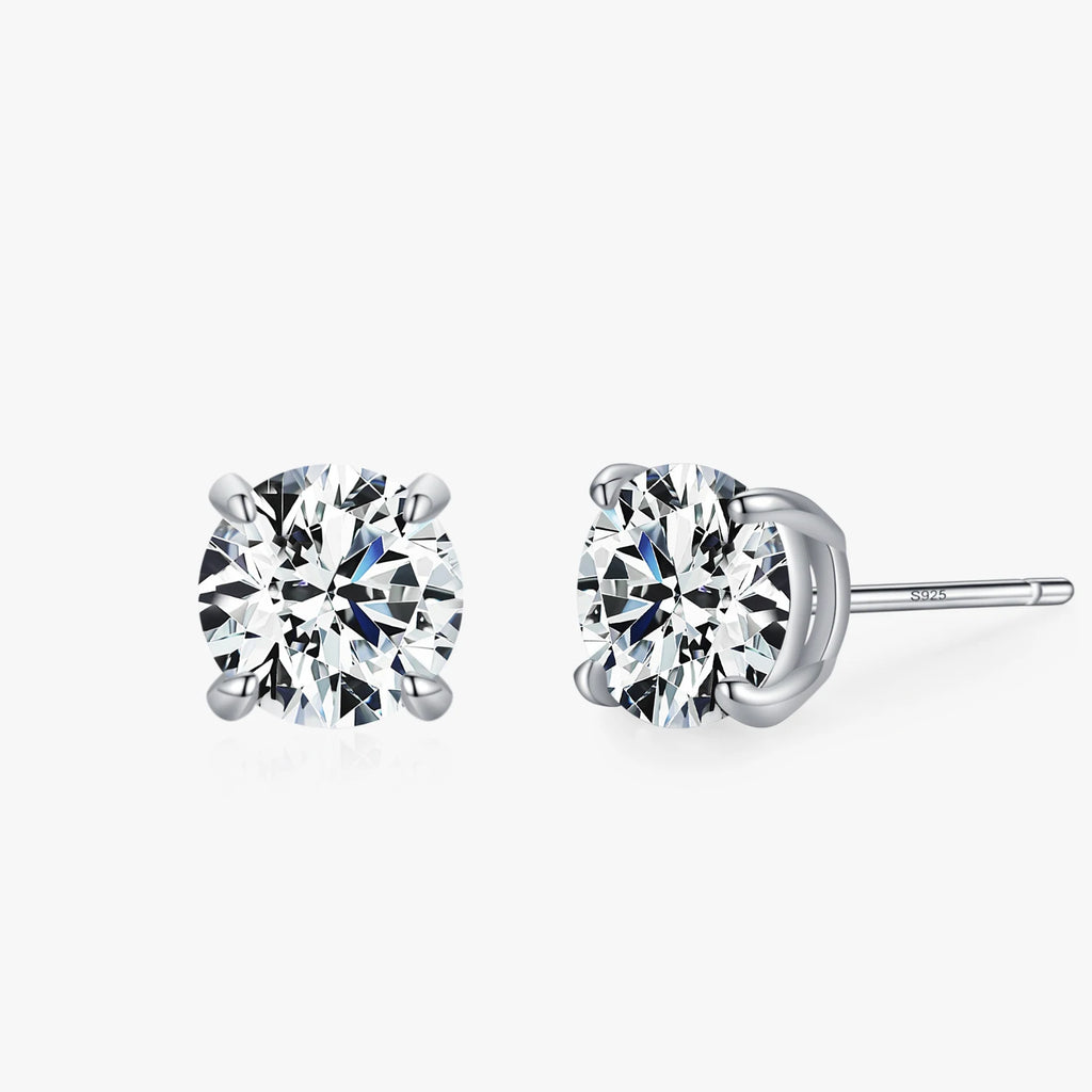 925 Sterling Silver Round Clear Zircon Stud Earrings - Kimiko