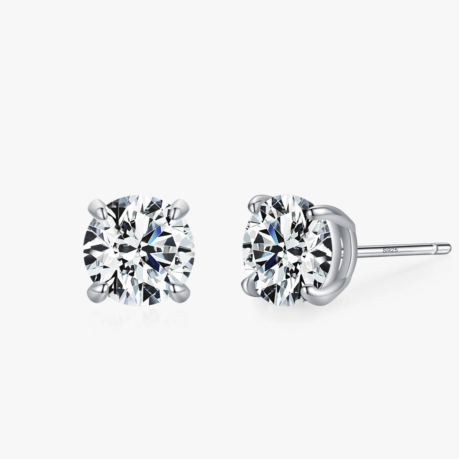 925 Sterling Silver Round Clear Zircon Stud Earrings