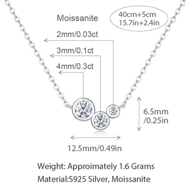 Trendy 925 Silver Moissanite Necklace for Women, Minimalist 3-Stone Design Perfect for Engagement or Birthday Gift Necklace