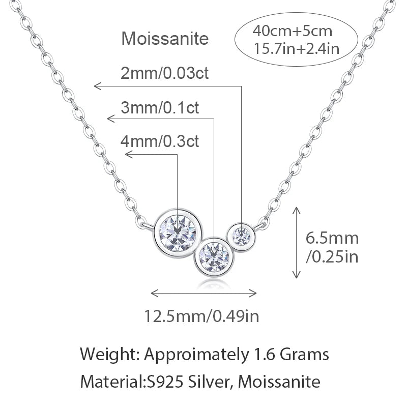 Trendy 925 Silver Moissanite Necklace for Women, Minimalist 3-Stone Design Perfect for Engagement or Birthday Gift Necklace
