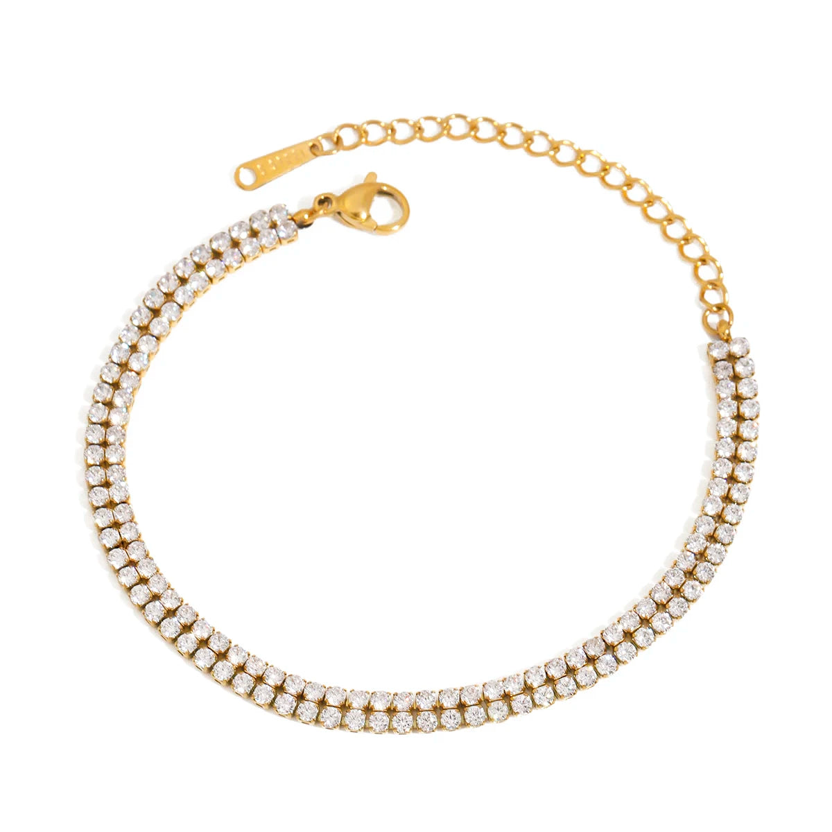 J&D Trendy Double Row Stainless Steel Bracelet Geometric Design with Zircon Encrusted Stone Fashion Chain & Link Jewelry