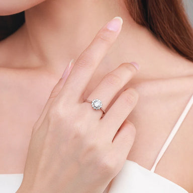Ailmay Shining Clear Zircon Fashion 925 Sterling Silver Flower Finger Ring for Women Wedding Statement Fine Silver Jewelry