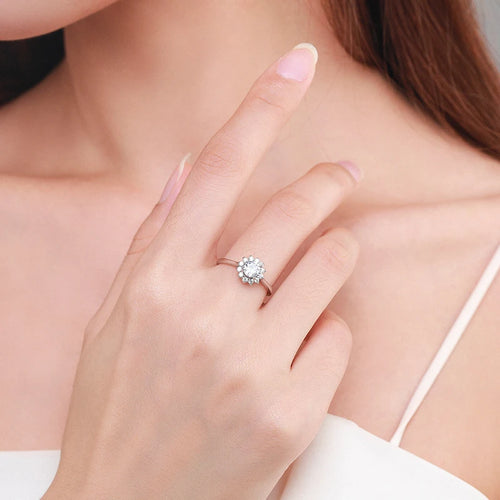 Ailmay Shining Clear Zircon Fashion 925 Sterling Silver Flower Finger Ring for Women Wedding Statement Fine Silver Jewelry