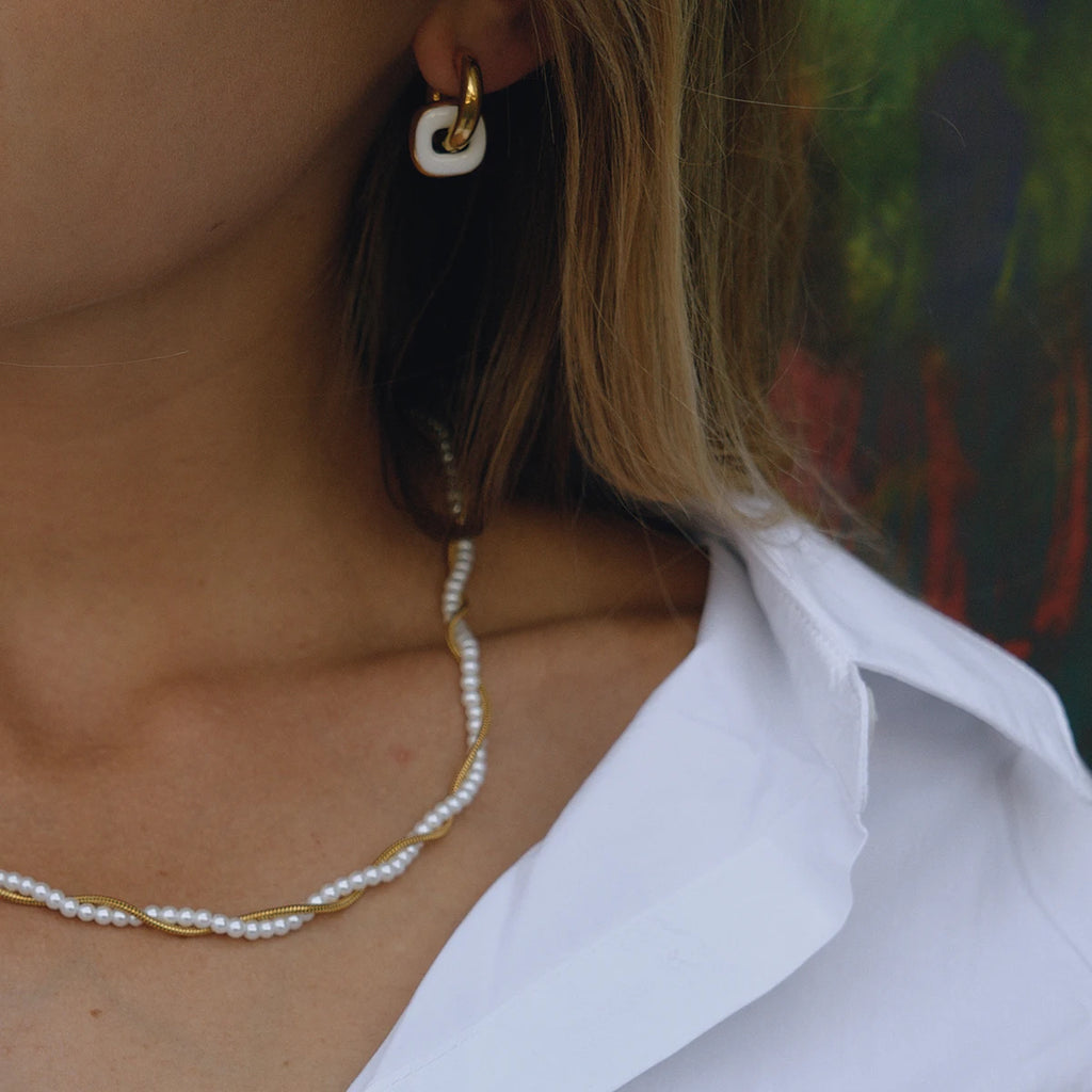 Snakebone Pearl Beads Layer Chain Necklace