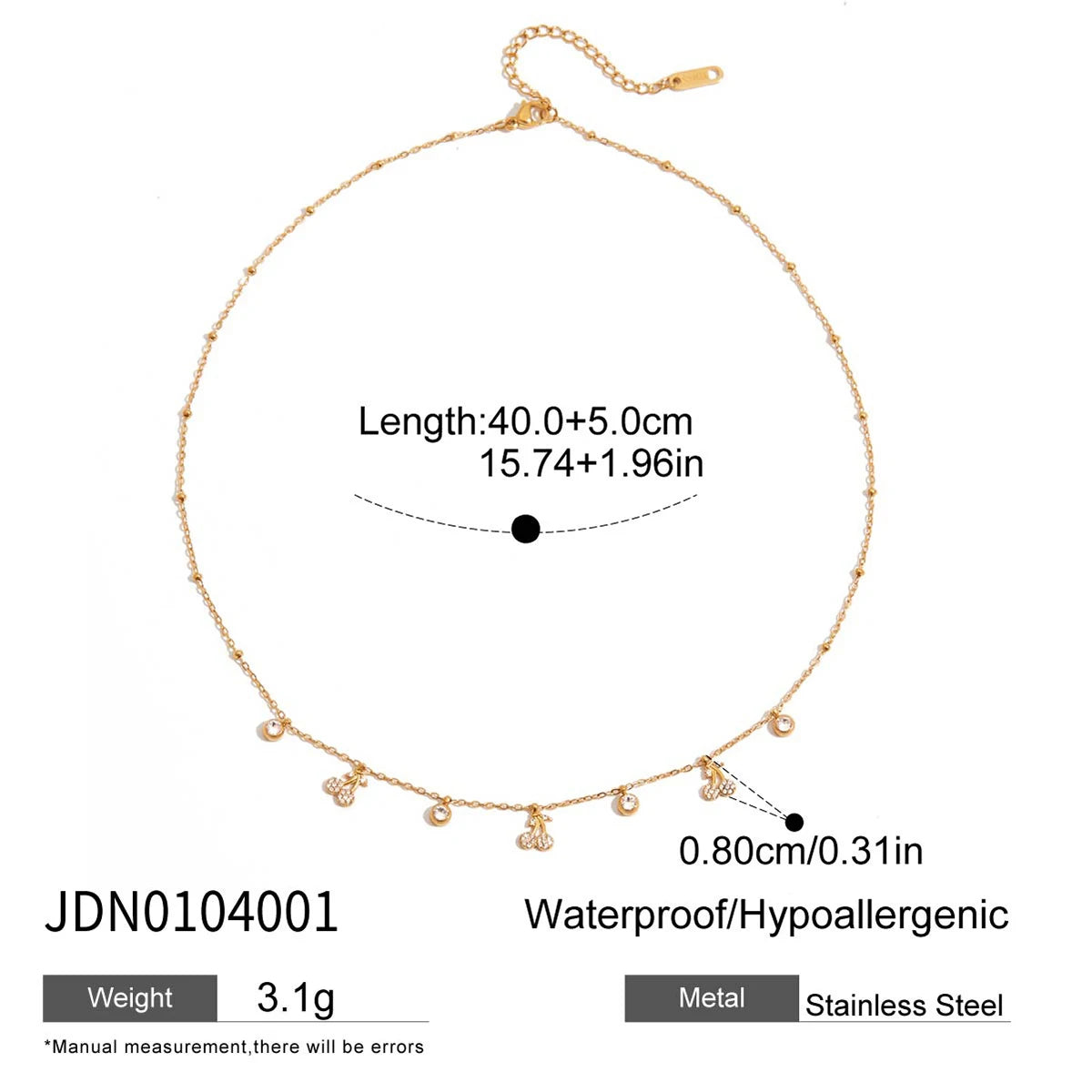 Cherry Round Zircon Chain Necklace