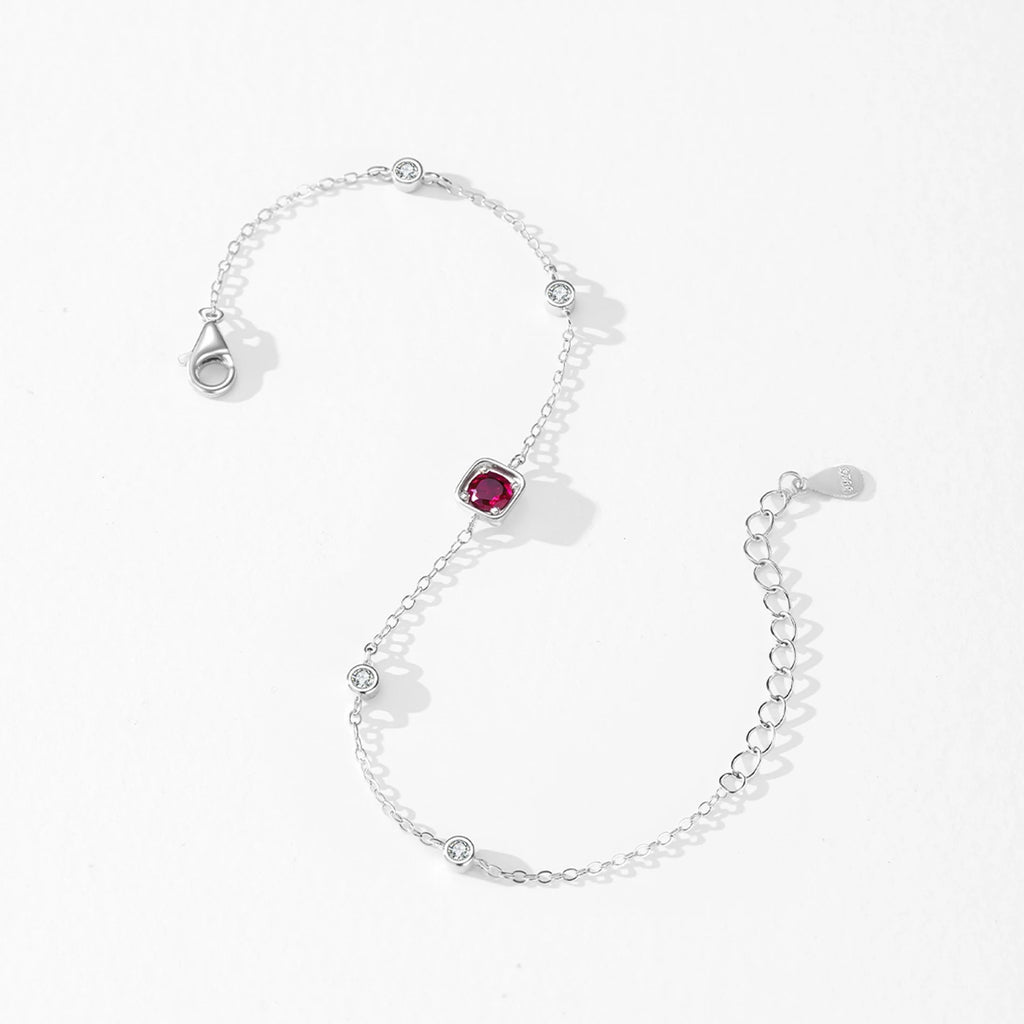 Ailmay Elegant 925 Sterling Silver Red Corundum Zircon Chain Bracelet Women's Simple Valentine's Day Birthday Gift