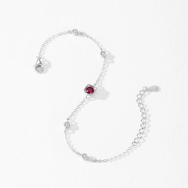 Ailmay Elegant 925 Sterling Silver Red Corundum Zircon Chain Bracelet Women's Simple Valentine's Day Birthday Gift