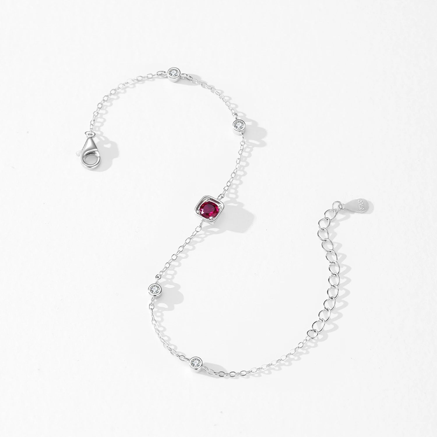 Ailmay Elegant 925 Sterling Silver Red Corundum Zircon Chain Bracelet Women's Simple Valentine's Day Birthday Gift