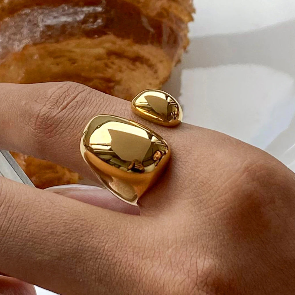 J&D Jewelry Asymmetrically Sized Double Split Ring 18K PVD Gold Silver Plated Stainless Steel Clean Fit Ring