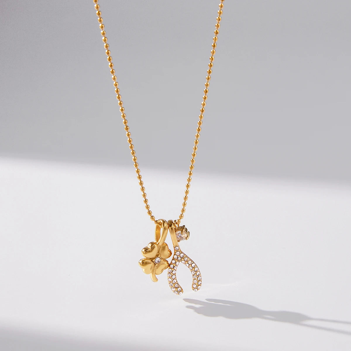 Wishbone Bead Chain Lucky Charms Necklace