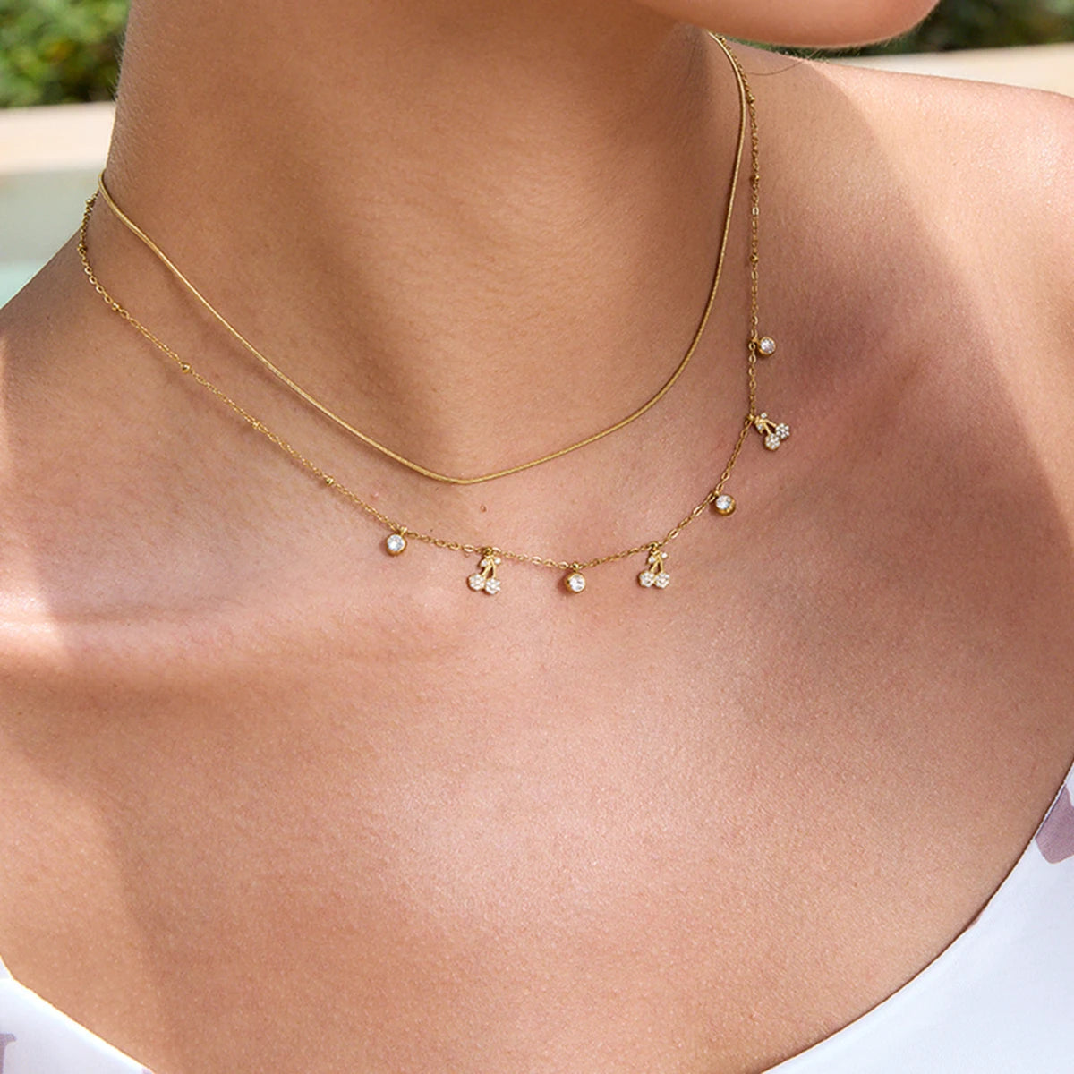 Cherry Round Zircon Chain Necklace