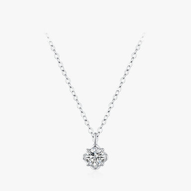 925 Sterling Silver Zircon Flower Pendant Necklace