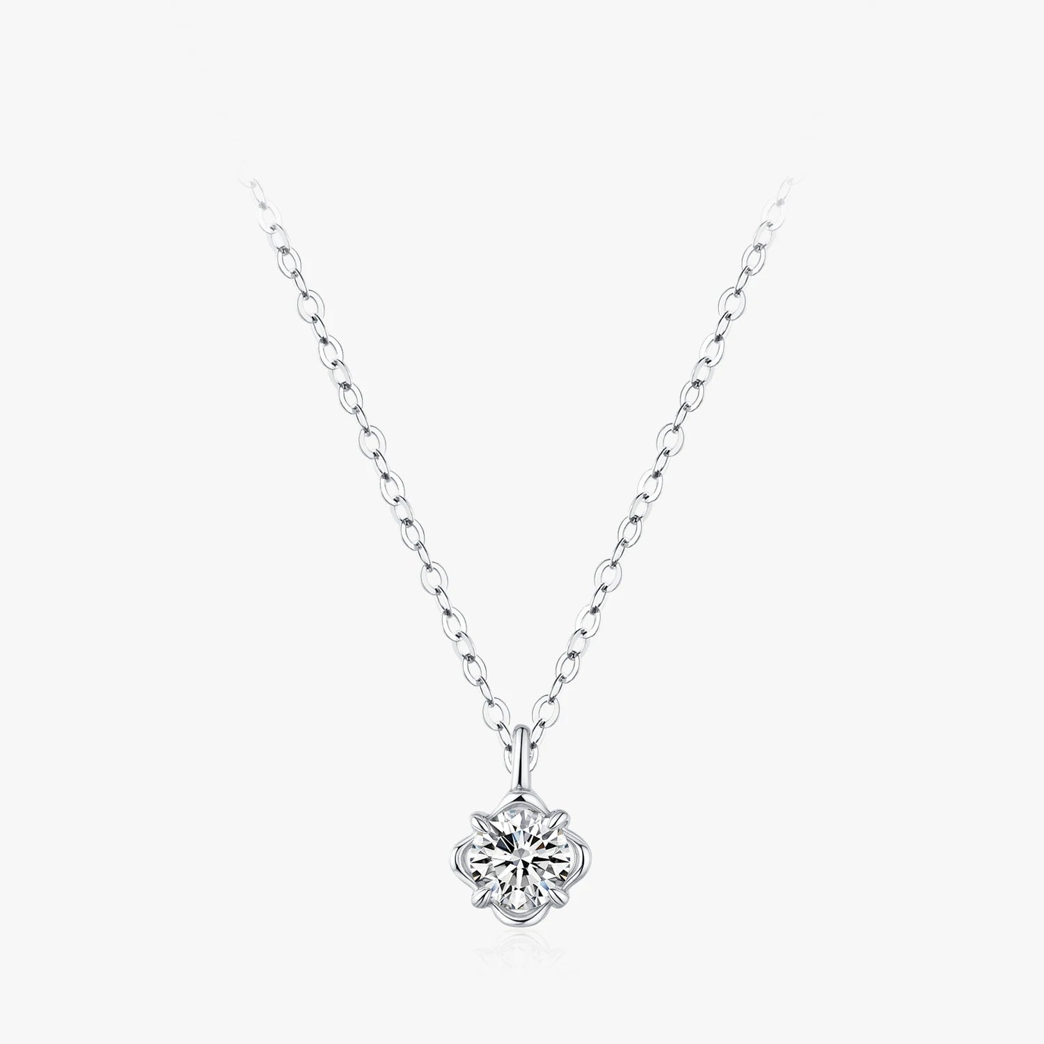 925 Sterling Silver Zircon Flower Pendant Necklace