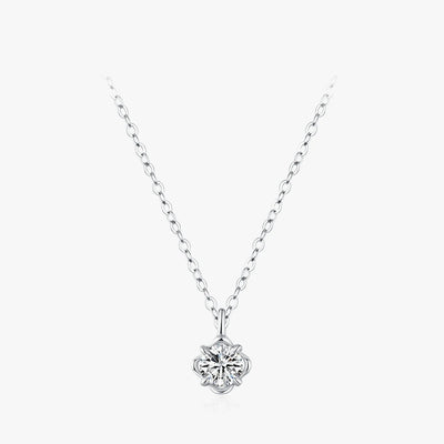 925 Sterling Silver Zircon Flower Pendant Necklace