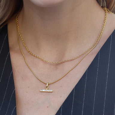 J&D Jewelry Layered Snake Cable Chain Necklace with Rhinestone T Bar Pendant for Women Daily Wear