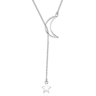 925 Sterling Silver Moon and Star Tales Chain Link Pendant Necklace Fine Jewelry with Zircon for Women for Wedding Gift SCN108