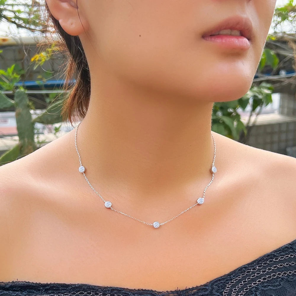 Good Quality 6mm Zircon Necklace 925 Sterling Silver Stacked Round Cute Chain Necklace Jewelry for Women Fine Jewelry