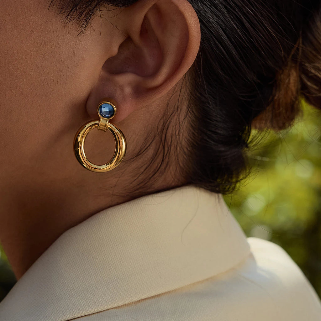Blue Cubic Zircon Hoop Earring