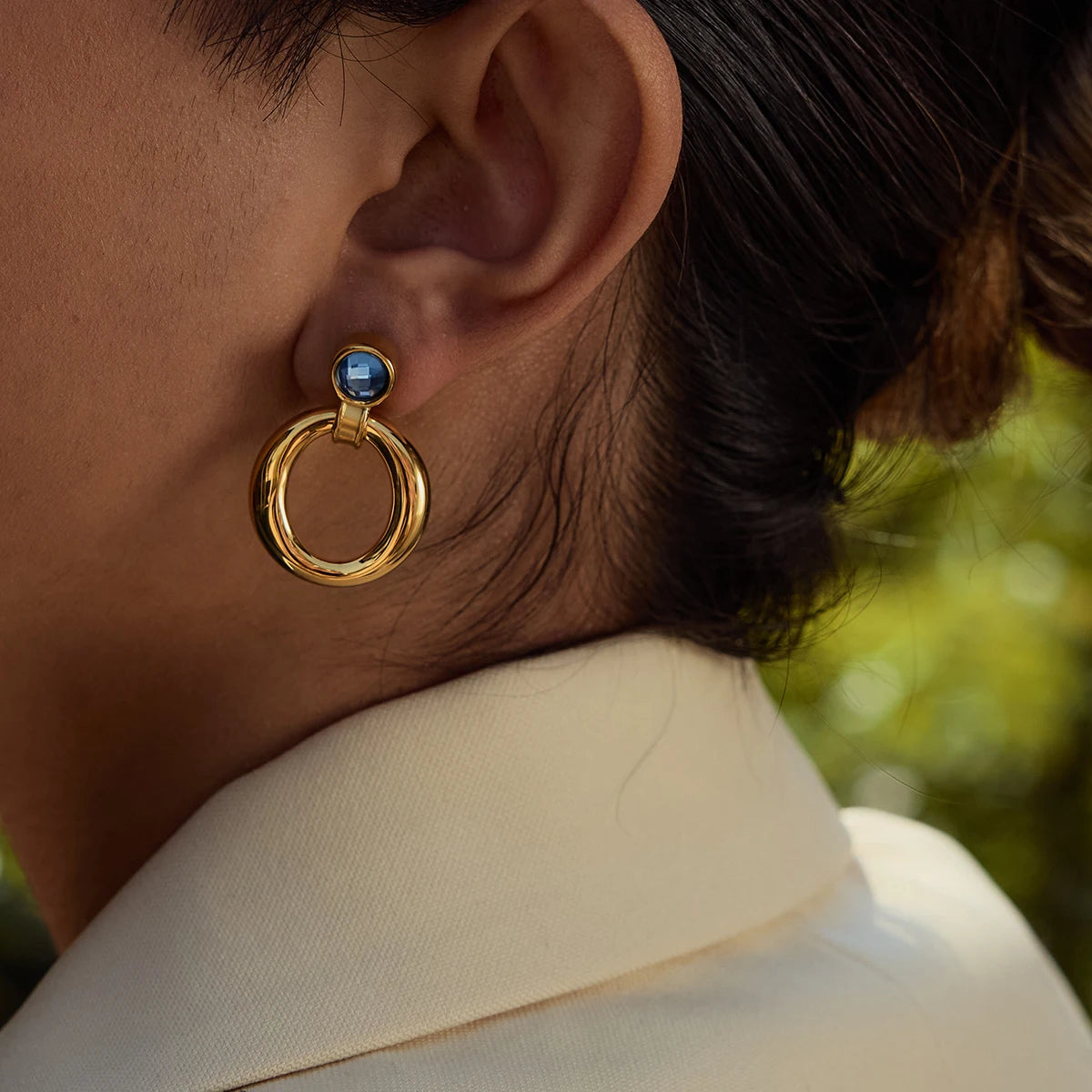 Blue Cubic Zircon Hoop Earring