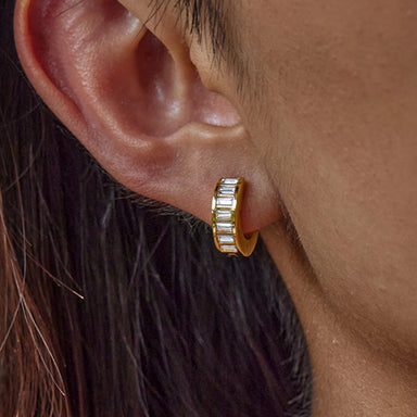 Crystal Rectangle Stone Small Huggie Earrings
