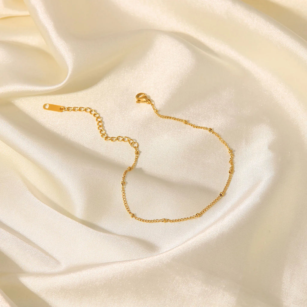J&D 18k Gold Plated Stainless Steel Anklet Gold-Plated Trendy Chain Design Stylish Round Bead Anklet