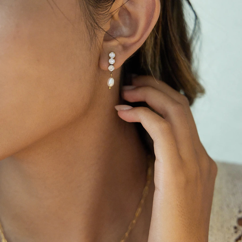 CZ Oval Freshwater Pearl Earrings